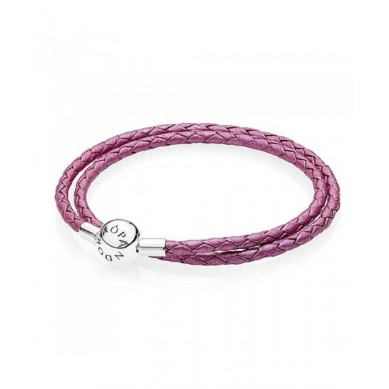 Pandora Bracelet-Oriental Bloom Pink Leather Double Woven