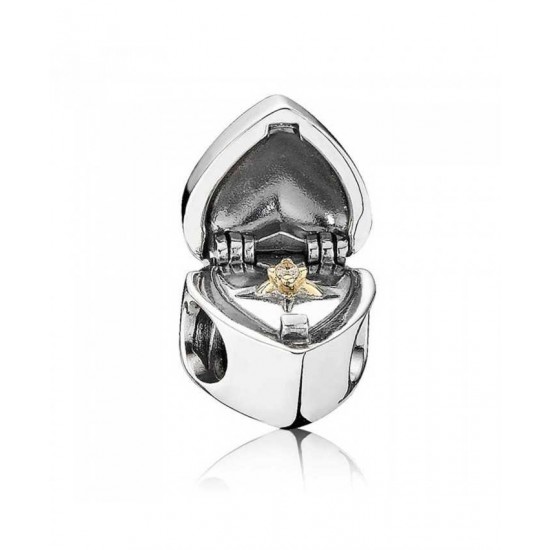 Pandora Charm-Silver And 14ct Gold Heart Box With Ring
