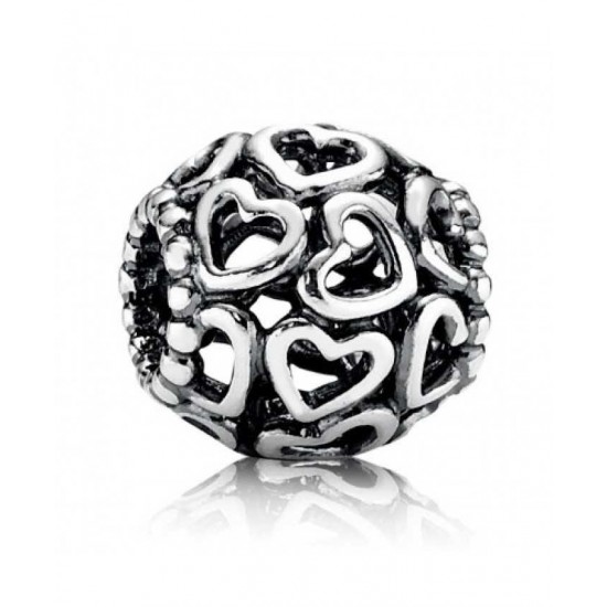 Pandora Charm-Andora Silver Open Work Heart Bead