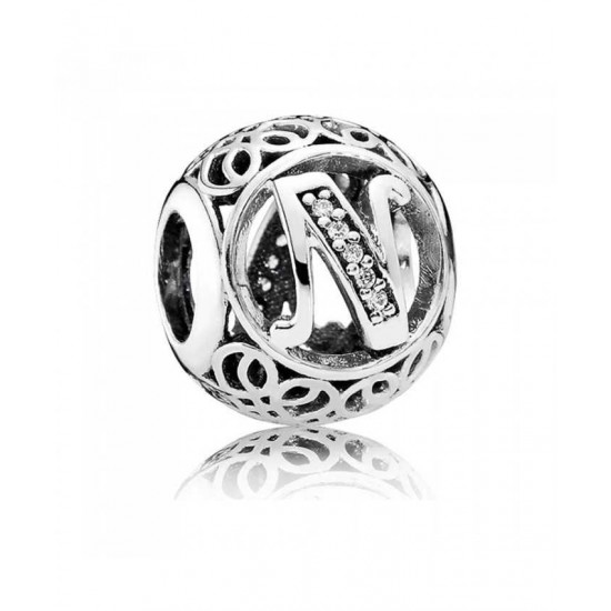 Pandora Charm-Silver Cubic Zirconia Vintage N Swirl