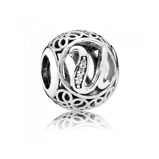 Pandora Charm-Silver Cubic Zirconia Vintage U Swirl