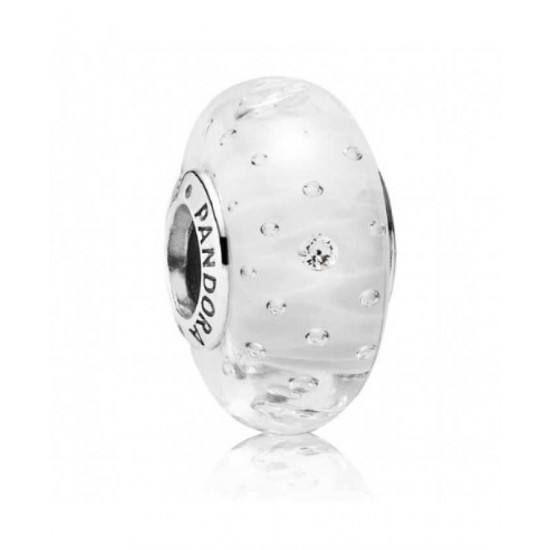 Pandora Charm-Silver And White Fizzle Murano Glass